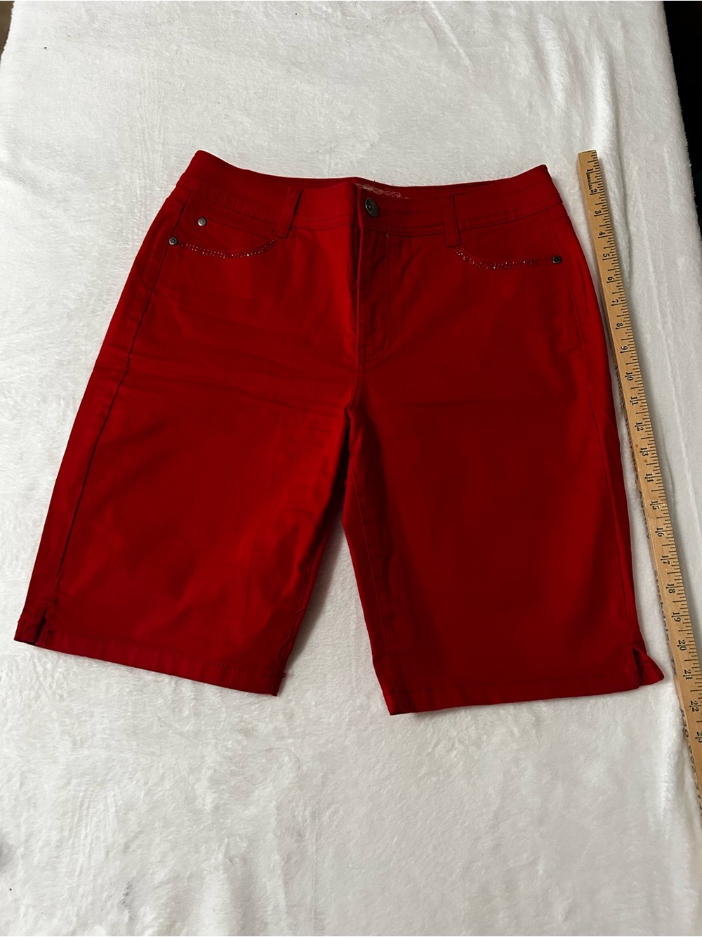 Women's Red Stretch Bermuda Shorts with bling